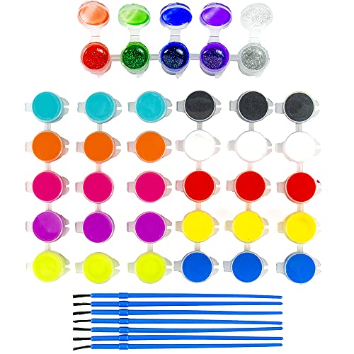 Horizon Group USA Paint and Paint Brushes for Kids, Bundle Pack Includes 7 Paint Brushes & 7 Washable Tempera Paint Strips with 5 Paint Pots Each, - WoodArtSupply