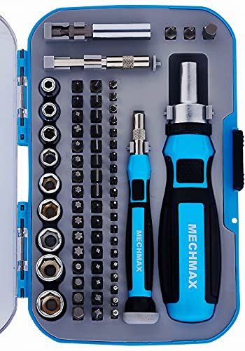 MECHMAX Ratcheting Screwdriver Bits & Socket Set 68 Piece, Magnetic Bits with Storage Case for Home, Garage, Office, Apartment, Car, Dorm, Back to