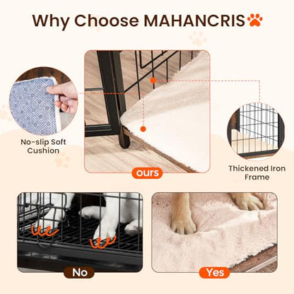 MAHANCRIS Dog Crate Furniture with Cushion, 31.5" Wooden Heavy Duty Dog Kennel with Double Doors, Indoor Dog House End Table, Dog Cage for Small - WoodArtSupply