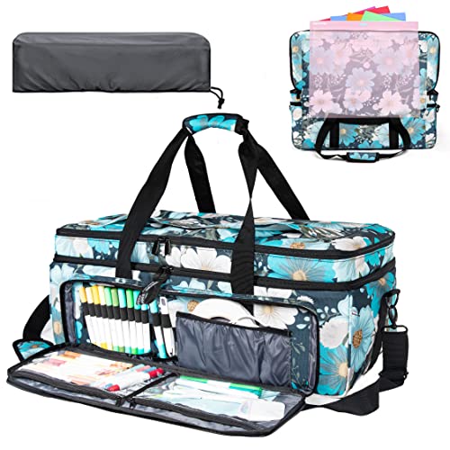 AMOIGEE Double-Layer Carrying Case for Cricut Maker 3, Cricut Explore 3/Explore Air 2, Cricut Accessories, Cricut Bag with Dust Cover - WoodArtSupply