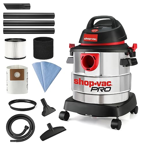 Shop-Vac 5 Gallon 4.5 Peak HP Wet/Dry Vacuum, Stainless Steel Tank, Portable Shop Vacuum with Attachments for Jobsite, Garage & Workshop. 5989300 Shop-Vac