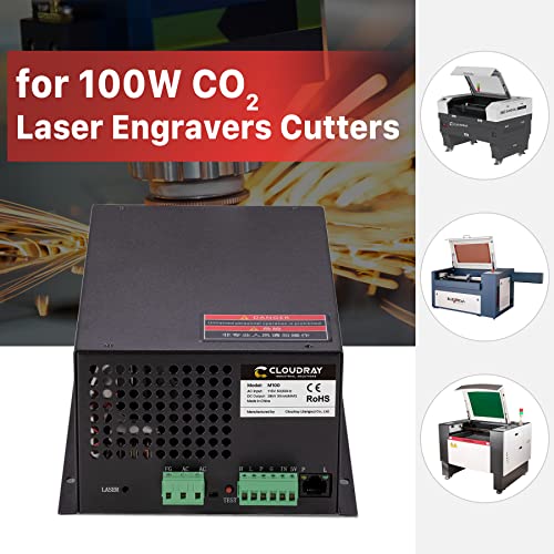 Cloudray 100 Watt Laser Power Supply 110V for 80-100W Laser Tube Laser Engraver Cutter M100(MYJG100 Upgrade) - WoodArtSupply