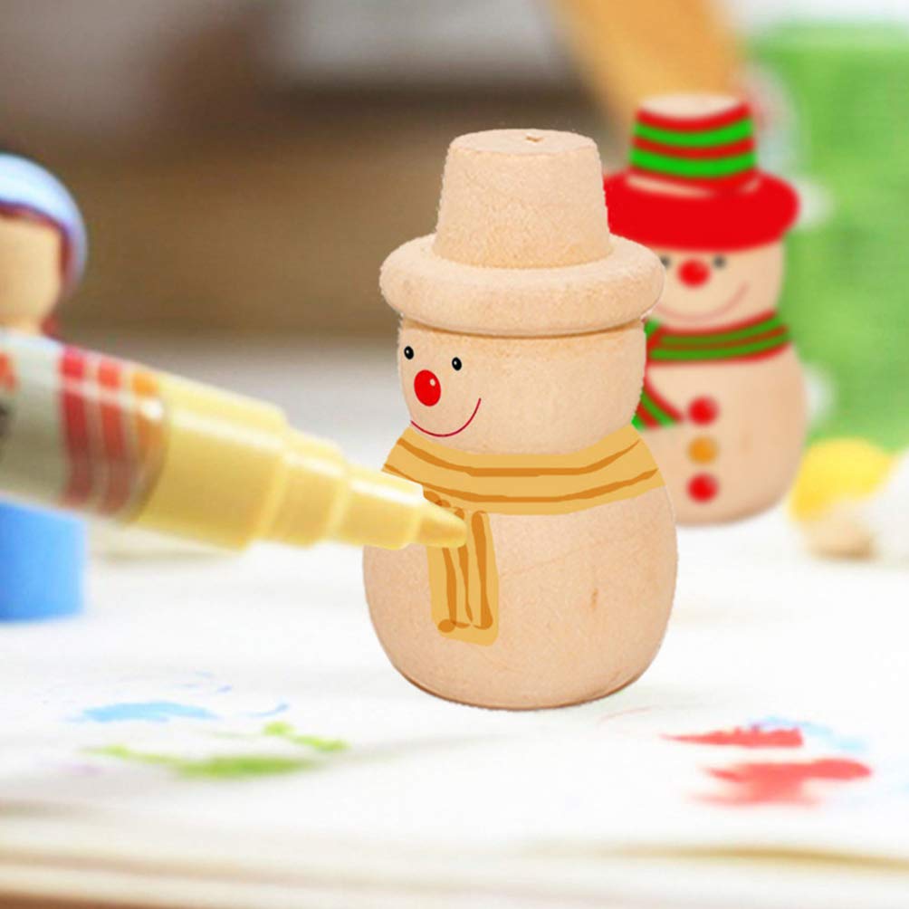 Happyyami 20 Pcs Wooden Dolls to Paint DIY Peg Doll Christmas Art for Kids Desktop Miniature Pine Tree Snowman Figurines Unfinished Peg Wooden Happyyami