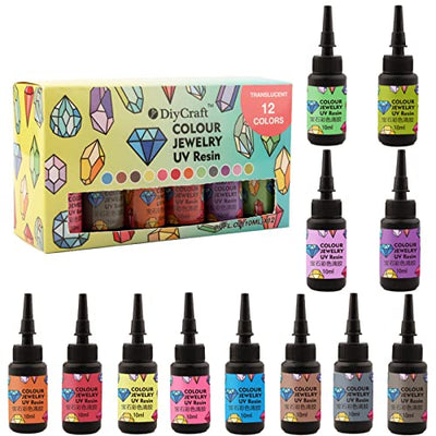 DIYcraft Colored UV Resin - 12Colors (BC-12Colors) Odorless UV Light Curing Ultraviolet Cure Resin Glue for Small UV Resin Molds, Jewelry Making -