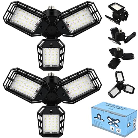 Aoretic LED Garage Lights Bulb 2 Pack -80W, 8000LM 6500K Led Shop Light with 3 Deformable Panels, Basement Barn Light Garage Ceiling Lights, E26/E27 Aoretic