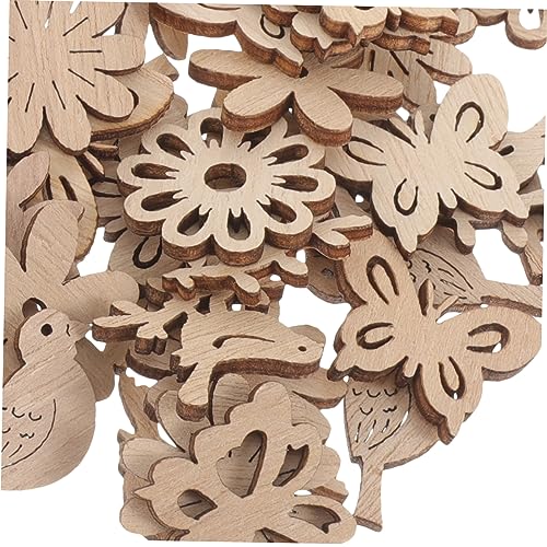 Anneome 100pcs Pieces Wood Cutouts to Paint Wood Beads for Crafts Unfinished Wood Cutouts DIY Christmas Ornaments Wood Bird Flowers Shaped Wood Craft Anneome