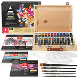 ARTEZA Acrylic Paint Set, 35-Piece Art Set, Includes 24 Acrylic Paints, 5 Brushes, 1 Paint Palette, 1 Paint Knife, 3 Painting Pads, and Storage Case, ARTEZA