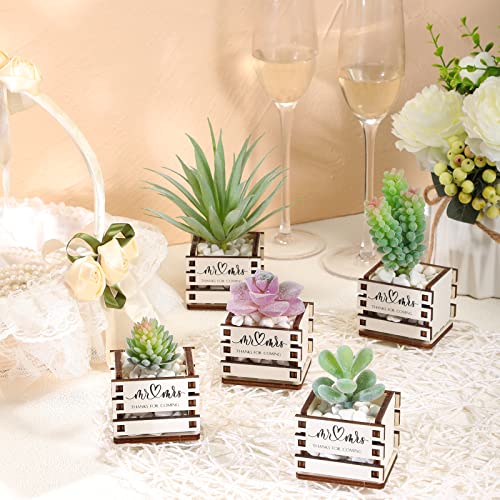 50 Set Wedding Mini Succulent Pot Bridal Unfinished Wood Pot for Succulent Mr Mrs Cute Wooden Plant Holder Bouquet Box Rustic Plant Pot for Guest