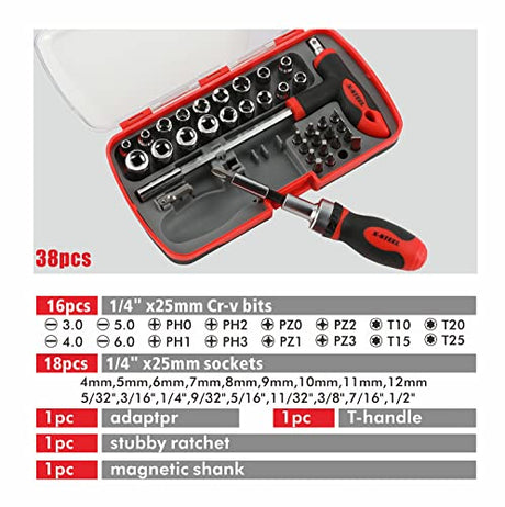 Ratcheting screwdriver sets nut driver set Magnetic Muti Screwdriver Bits Sockets Set T-handle Rachet Tools Set Basic Tool Kit 38-piece for home X-STEEL