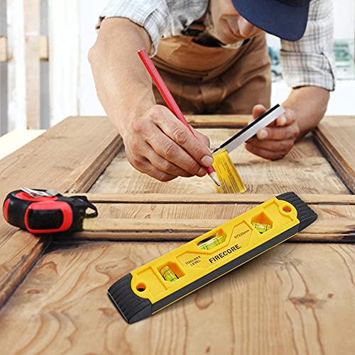 Firecore Magnetic Torpedo Level, 9-Inch Shockproof Toolbox Level with 3 Bubble Spirit Level 45 90 180 Degree Firecore
