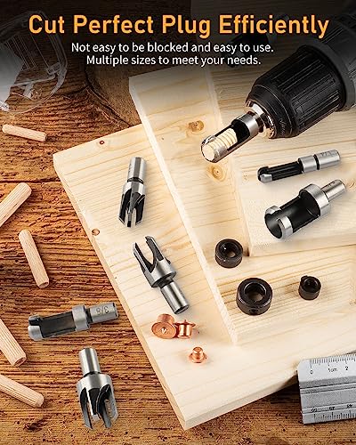 ZORUNNA 34 Pcs Woodworking Chamfer Drilling Tools Including 6 Countersink Drill Bit Set, 7 Countersink Drill Bit, 8 Plug Cutters for Woodworking, 3 ZORUNNA