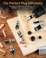 ZORUNNA 34 Pcs Woodworking Chamfer Drilling Tools Including 6 Countersink Drill Bit Set, 7 Countersink Drill Bit, 8 Plug Cutters for Woodworking, 3 ZORUNNA