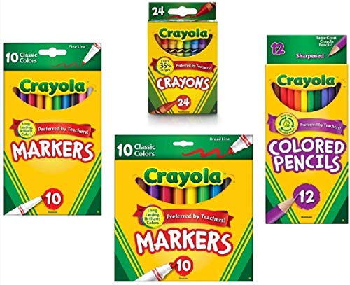 Crayola Bundle K-5 School Supplies: Crayola Markers, Pencils, Dixon Eraser Caps, Elmer's Glue Stick - WoodArtSupply