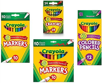 Crayola Bundle K-5 School Supplies: Crayola Markers, Pencils, Dixon Eraser Caps, Elmer's Glue Stick - WoodArtSupply