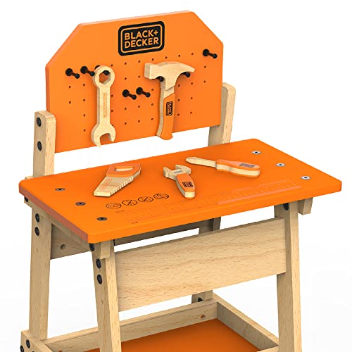 Black & Decker Kids Workbench and six Piece Wooden Tool Set for Girls and Boys, Pretend Play Construction Tools - WoodArtSupply