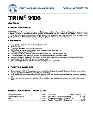 TRIM Cutting & Grinding Fluids 9106/1 Synthetic Coolant, 1 gal Jug - WoodArtSupply