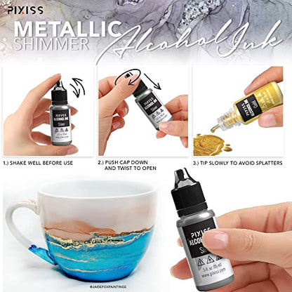 Metallic Alcohol Ink Set - 5 Metal Color Alcohol-Based Inks for Epoxy Resin Art - Concentrated Shimmer Alcohol Paint Color Dye for Resin - 4 Ounce - WoodArtSupply