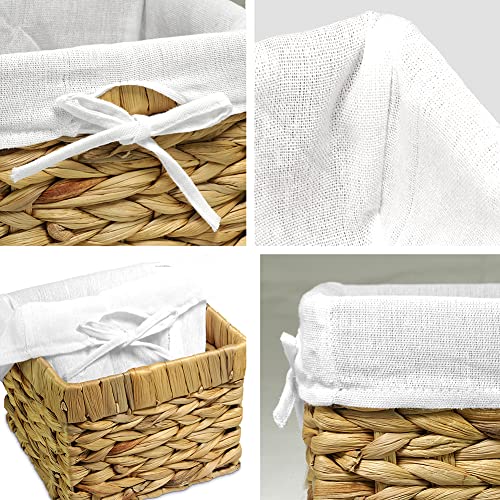 EZOWare Set of 4 Small Natural Woven Water Hyacinth Wicker Storage Nest Baskets Organizer Container Bin with Liner for Organizing Kids Baby Cloth,