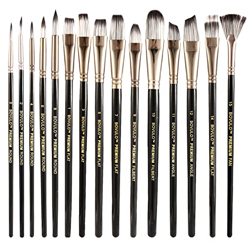 15 Pack Professional Paint Brush Set - Premium Artist Paint Brushes for Acrylic, Watercolor, Oil, Canvas, Hobby Craft, Fabric Painting, Wide and Fine - WoodArtSupply