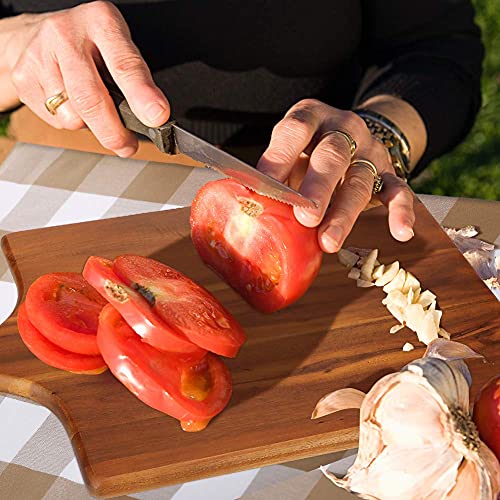 AIDEA Acacia Wood Cutting Board with Handle, Large Wooden Charcuterie Board for Bread, Cheese, Meat, and Fruits, Food Serving Tray for the Kitchen - WoodArtSupply