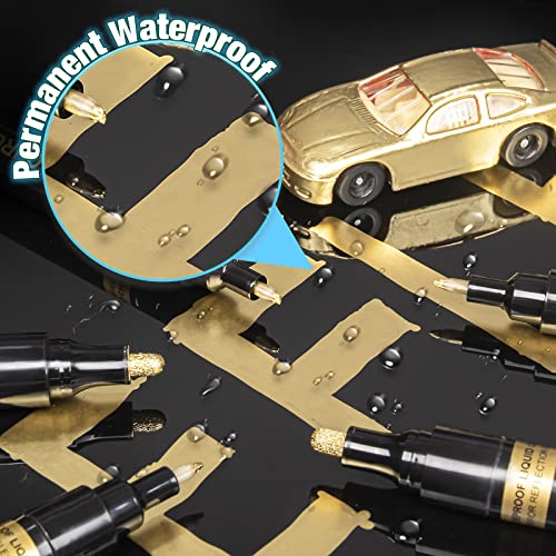 5 Liquid Gold Paint Pens for Art, Mirror Chrome Marker, Reflective Gloss Permanent Marker, Touch Up Repair Paint Pen for Model, Wood, Rock, Glass, DAPAWIN