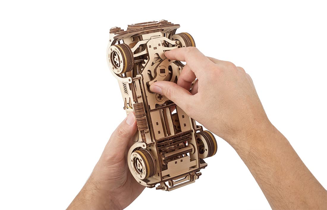 UGEARS Vintage Car Model Kit - Drift Cobra Racing Car 3D Puzzle Kit Idea - Wooden 3D Puzzles Model Kits for Adults with Powerful Spring Motor - Model UGEARS