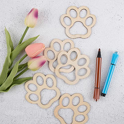 Framendino, 24 Pack Unfinished Wood Pet Paw Cutouts Blank Wooden Dog Cat Claws Cutout for DIY Crafts Painting