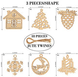 Inkdotpot 18pcs Wooden Christmas Ornaments, Unfinished Wooden Laser Cutouts Snowflakes/Tree Shaped Embellishments Hanging Ornament for Christmas Inkdotpot