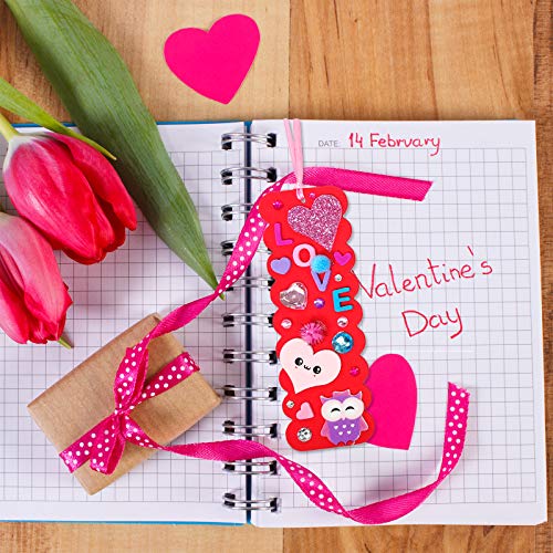 36 Sets Valentine Decorations DIY Bookmarks Valentine Craft Kit Blank Foam Bookmarks with Assorted Smile Face Hearts Owl Alphabets Stickers for Kids Winlyn