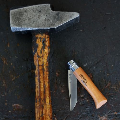 Opinel No.08 Carbon Steel Folding Pocket Knife with Beechwood Handle, Brown (2540089) Opinel