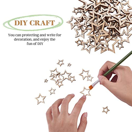 LiQunSweet 100 Pcs Hollow Star Unfinished Blank Wood Cutout Slice Piece Ornaments for Craft Project and Christmas Party Wedding Decoration LiQunSweet