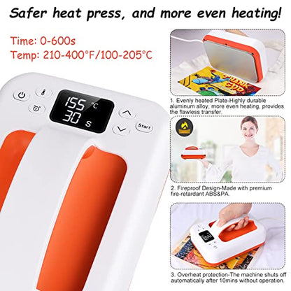 Mini Heat Press Machine - 7" × 5" Portable Heat Press Rapid Even Heat T-Shirts HTV Vinyl Masks Hats Sublimation Heat Transfer Iron with Precise - WoodArtSupply