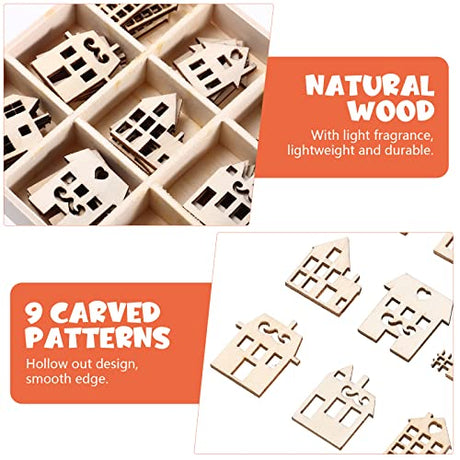 HEALLILY Wooden Stars for Crafts 45pcs Wooden House Shaped Embellishments Hanging Ornaments Unfinished Wood Cutouts Ornaments for Christmas Crafts HEALLILY