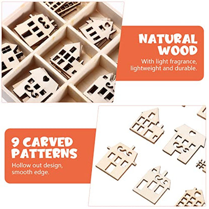 SUPVOX 45pcs Wood Craft Shapes House Shaped Wood Embellishment Cutout Veneers for DIY Craft Project Home Ornaments