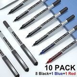 Shuttle Art Rollerball Pens, 10 Pack(8 black 1 blue 1 red) Liquid Ink Pens, 0.5mm Extra Fine Point, Quick Drying for Writing Journaling Taking Notes Shuttle Art