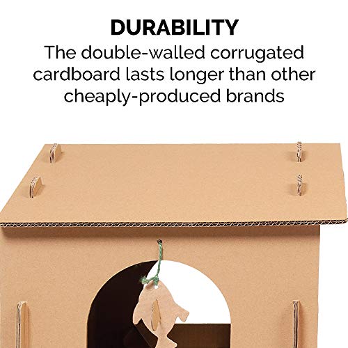 Furhaven Multi-Level Cardboard Cat House w/ Catnip for Indoor Cats, Ft. Scratching Pads & Toys - Farmhouse Corrugated Cat Scratcher Hideout - Furhaven