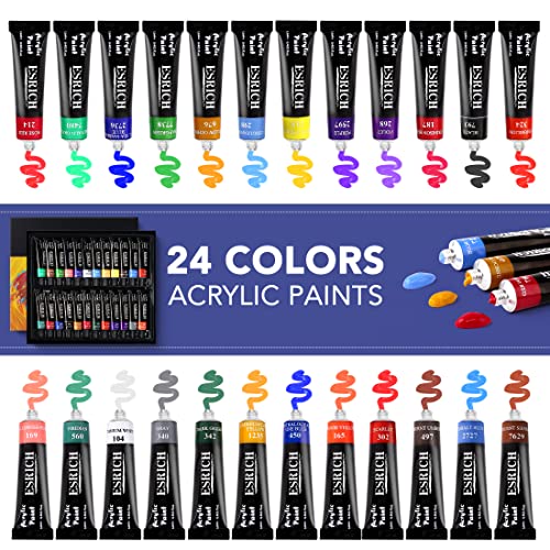 Professional Acrylic Paint Set, 60PCS with Paint Brushes,Acrylic Paint,Easel,4 Sizes Blank Canvases,Palette, Paint Knives,Brush Cup and Art Sponges ESRICH