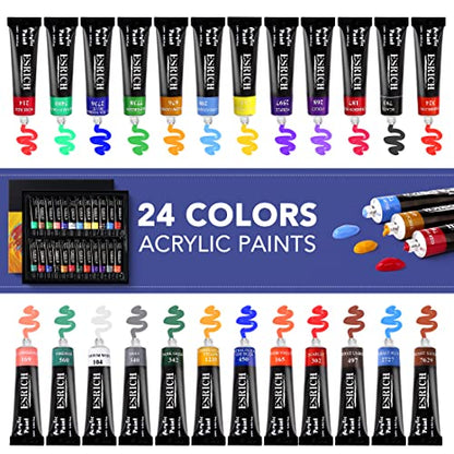 Professional Acrylic Paint Set, 60PCS with Paint Brushes,Acrylic Paint,Easel,4 Sizes Blank Canvases,Palette, Paint Knives,Brush Cup and Art Sponges