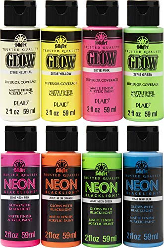 FolkArt Neon Glow Acrylic Paint Set, 2 oz, 8 Fl Oz FolkArt