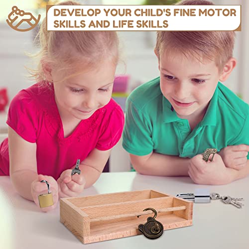 Woodtoe Montessori Lock and Key Toy Set for Kids, Educational Lock Set Keys, Wooden Learning Montessori Materials for 3 4 5 6 Toddlers, Preschool, Woodtoe