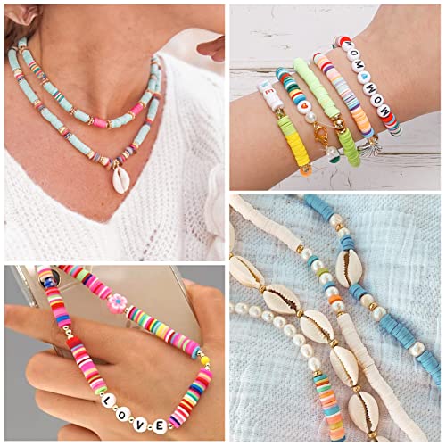 QUEFE 13000pcs, 60 Colors, Clay Beads for Bracelet Making Kit, Flat Round Polymer Heishi Beads with Letter Beads for DIY Craft Gifts, Necklace QUEFE