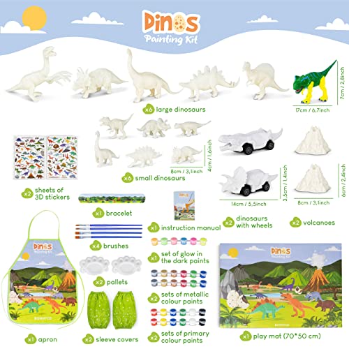 BONNYCO Dinosaur Toys for Kids Painting Kit 16 Figurines Kids Crafts Kits with Glow in The Dark, Toys & Gifts for Boys | Kids Toys 3 4 5 6 7 8 9 10 BONNYCO
