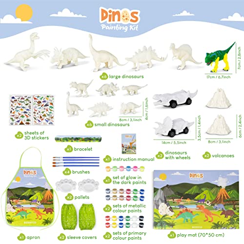 BONNYCO Dinosaur Toys for Kids Painting Kit 16 Figurines Kids Crafts Kits with Glow in The Dark, Toys & Gifts for Boys | Kids Toys 3 4 5 6 7 8 9 10 - WoodArtSupply