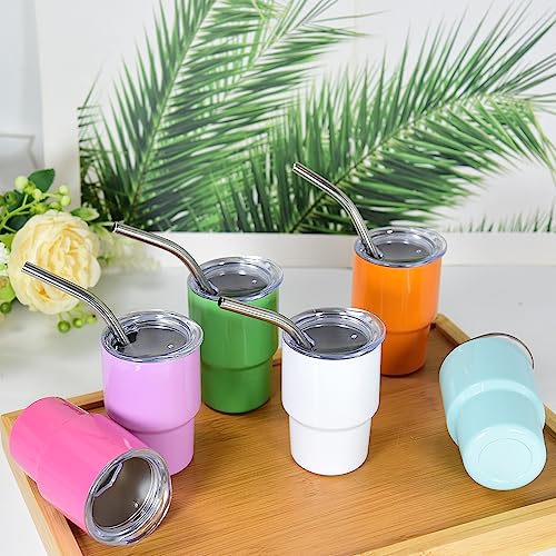 AGH 3 oz Mini Tumbler Shot Glass with Straw and Lid Colored Stainless Steel Sublimation Tumblers Double Wall Vacuum Insulated Cups, 6 Pack AGH