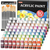 80 Colors Acrylic Paint, Shuttle Art Acrylic Paint set with 12 Paint Brushes, 2oz/60ml Bottles, Rich Pigmented, Water Proof, Premium Paints for Shuttle Art