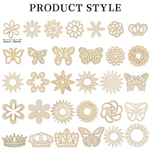 300Pcs Wooden Embellishments,Flower Butterfly Shape Wooden Cutouts Wooden Scrapbooking DIY Handmade Crafts Children Graffiti Home Decor Wooden Crown Haiabei