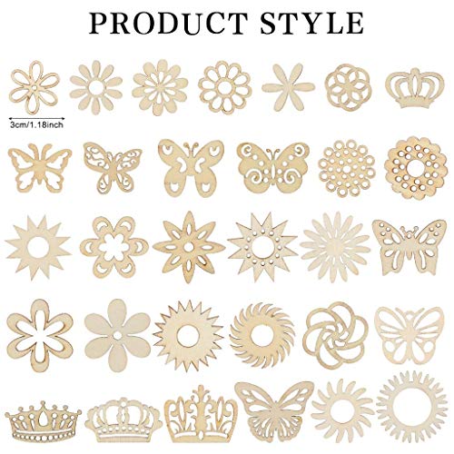 300Pcs Wooden Embellishments,Flower Butterfly Shape Wooden Cutouts Wooden Scrapbooking DIY Handmade Crafts Children Graffiti Home Decor Wooden Crown - WoodArtSupply