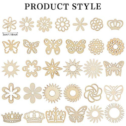 300Pcs Wooden Embellishments,Flower Butterfly Shape Wooden Cutouts Wooden Scrapbooking DIY Handmade Crafts Children Graffiti Home Decor Wooden Crown