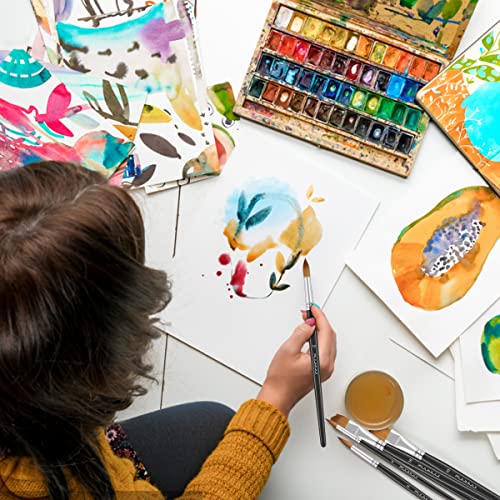 Sable Watercolor Brushes Professional, Fuumuui 8Pcs Kolinsky Sable Brush Set Variety Shapes with Flat, Round Pointed, Cat's Tongue Oval Wash Perfect Fuumuui