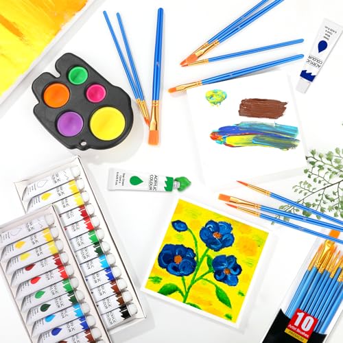 2 Pack Acrylic Paint Set 12 Colors,20 Paint Brushes,24 Paints for Adults,Kids,Beginner,Professional Artists,Non-Toxic Craft Paint kit for ESRICH